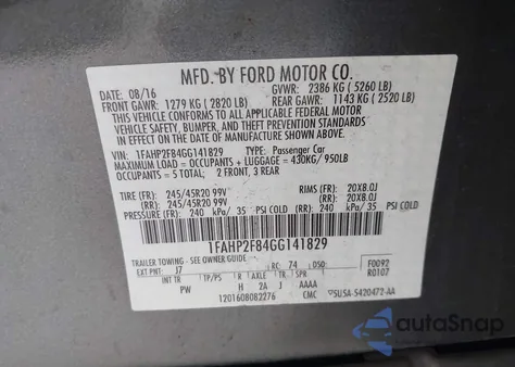 2016 Ford Taurus Limited from USA, damaged, VIN 1FAHP2F84GG141829